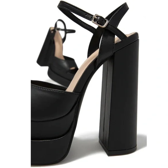 Black Double Platform Block High Heels - Picture 4 of 8